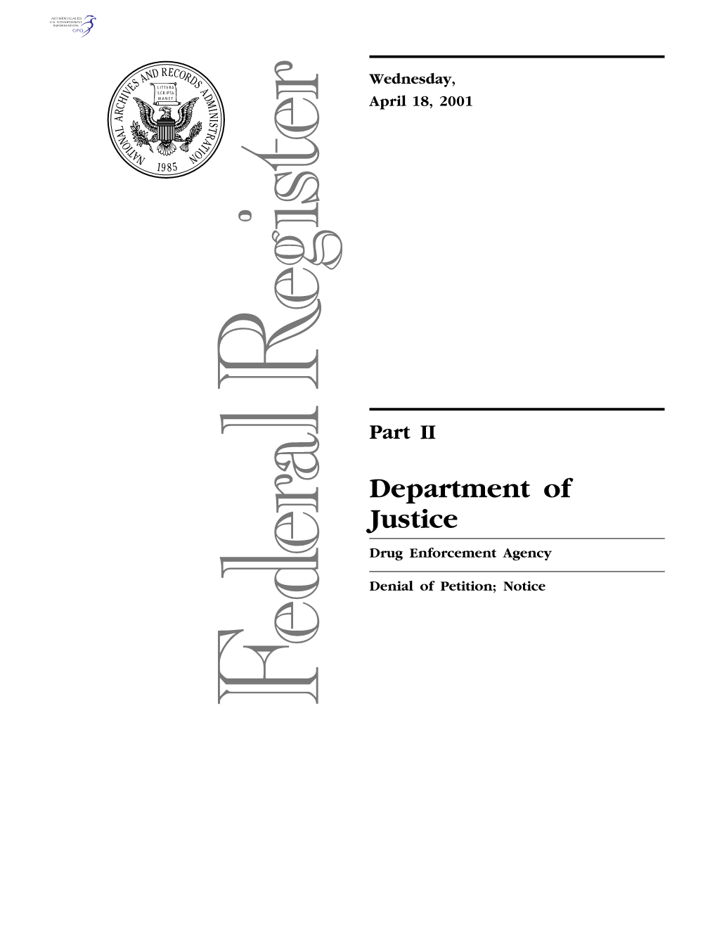 Department of Justice Drug Enforcement Agency