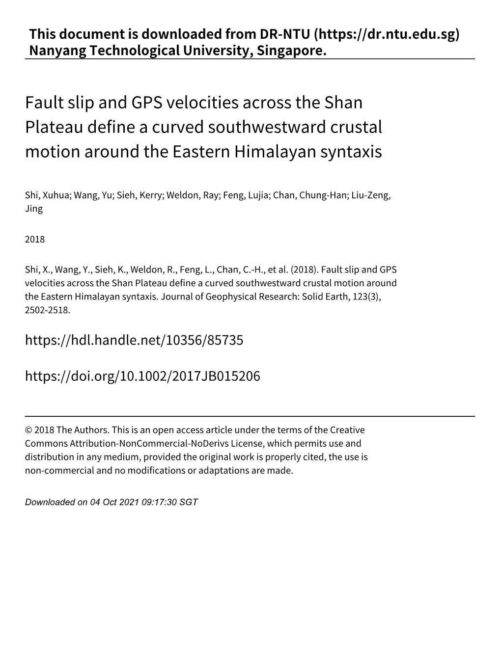 Fault Slip and GPS Velocities Across the Shan Plateau Define a Curved Southwestward Crustal Motion Around the Eastern Himalayan Syntaxis