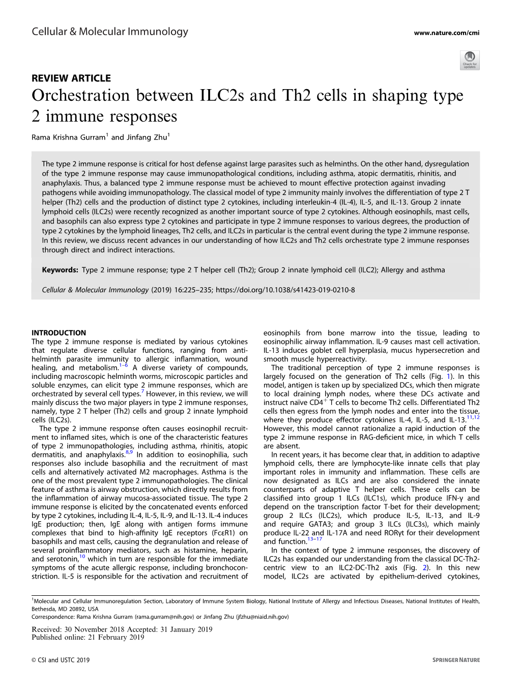 Orchestration Between Ilc2s and Th2 Cells in Shaping Type 2 Immune Responses