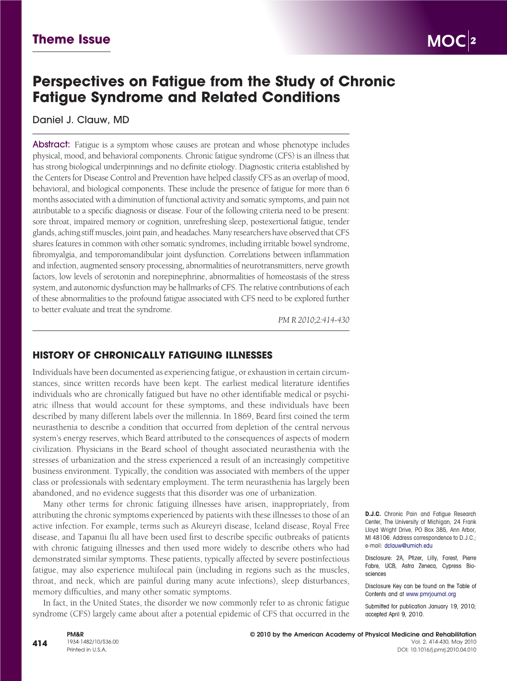 Perspectives on Fatigue from the Study of Chronic Fatigue Syndrome and Related Conditions
