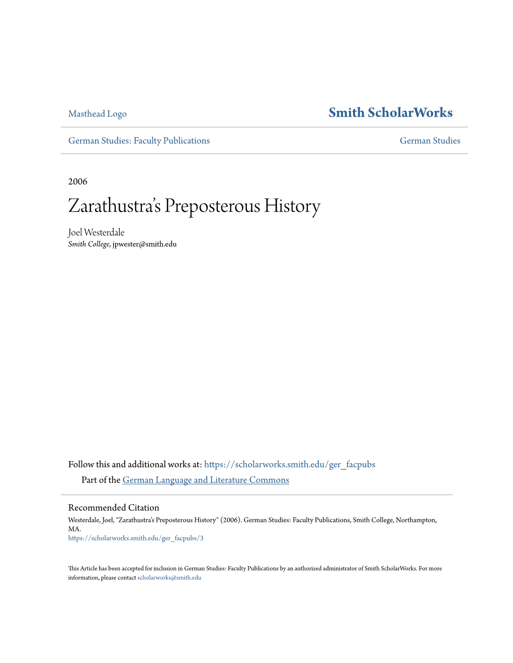 Zarathustra's Preposterous History