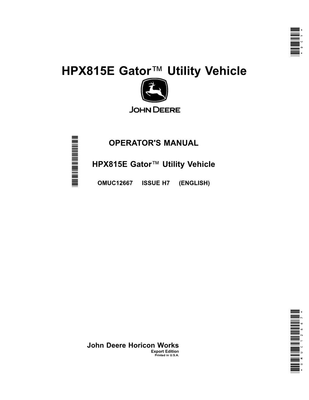 Utility Vehicle OPERATOR's MANUAL HPX815E Gator