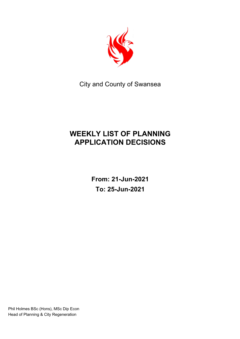 Weekly List of Planning Application Decisions
