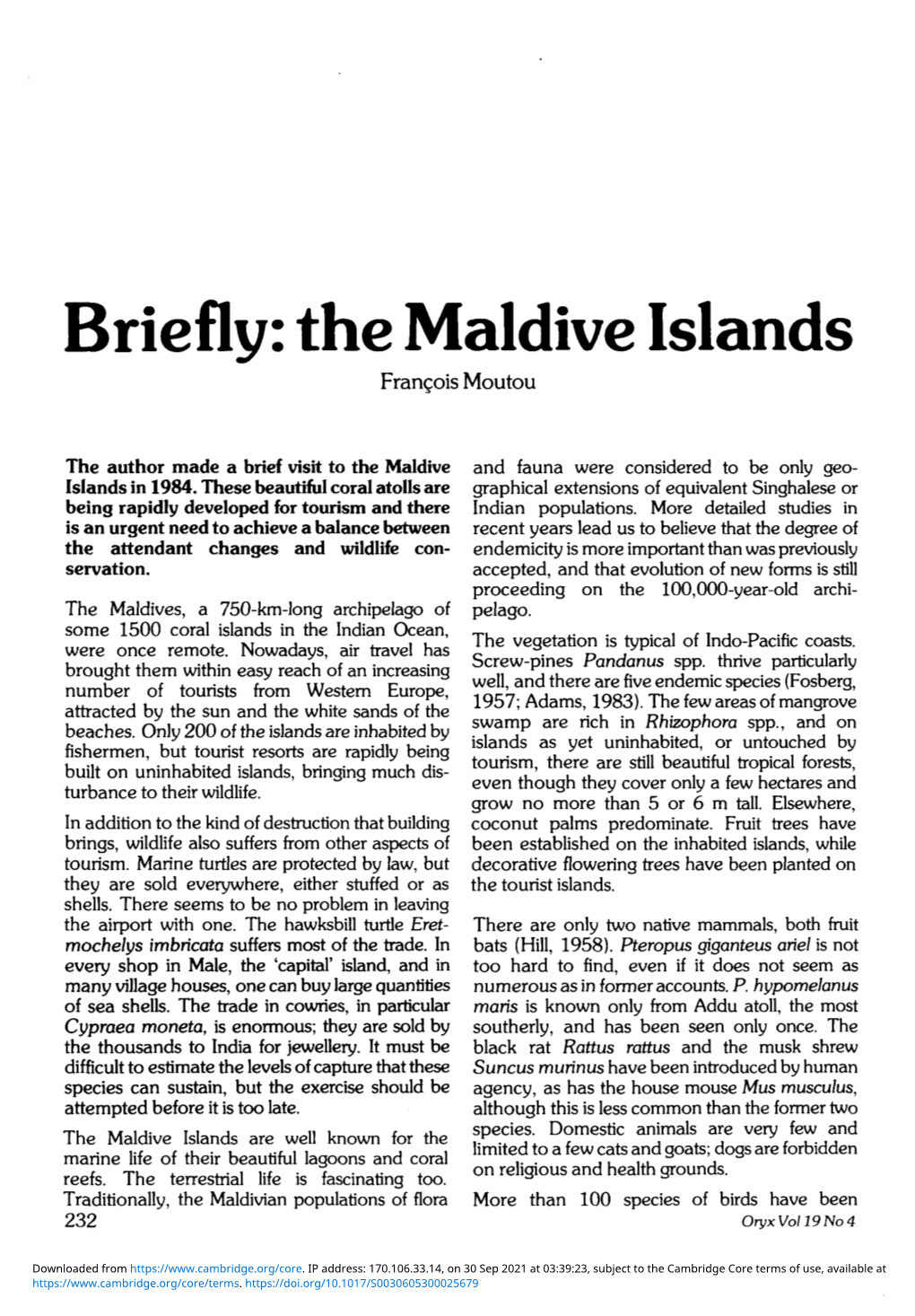 Briefly: the Maldive Islands Francois Moutou