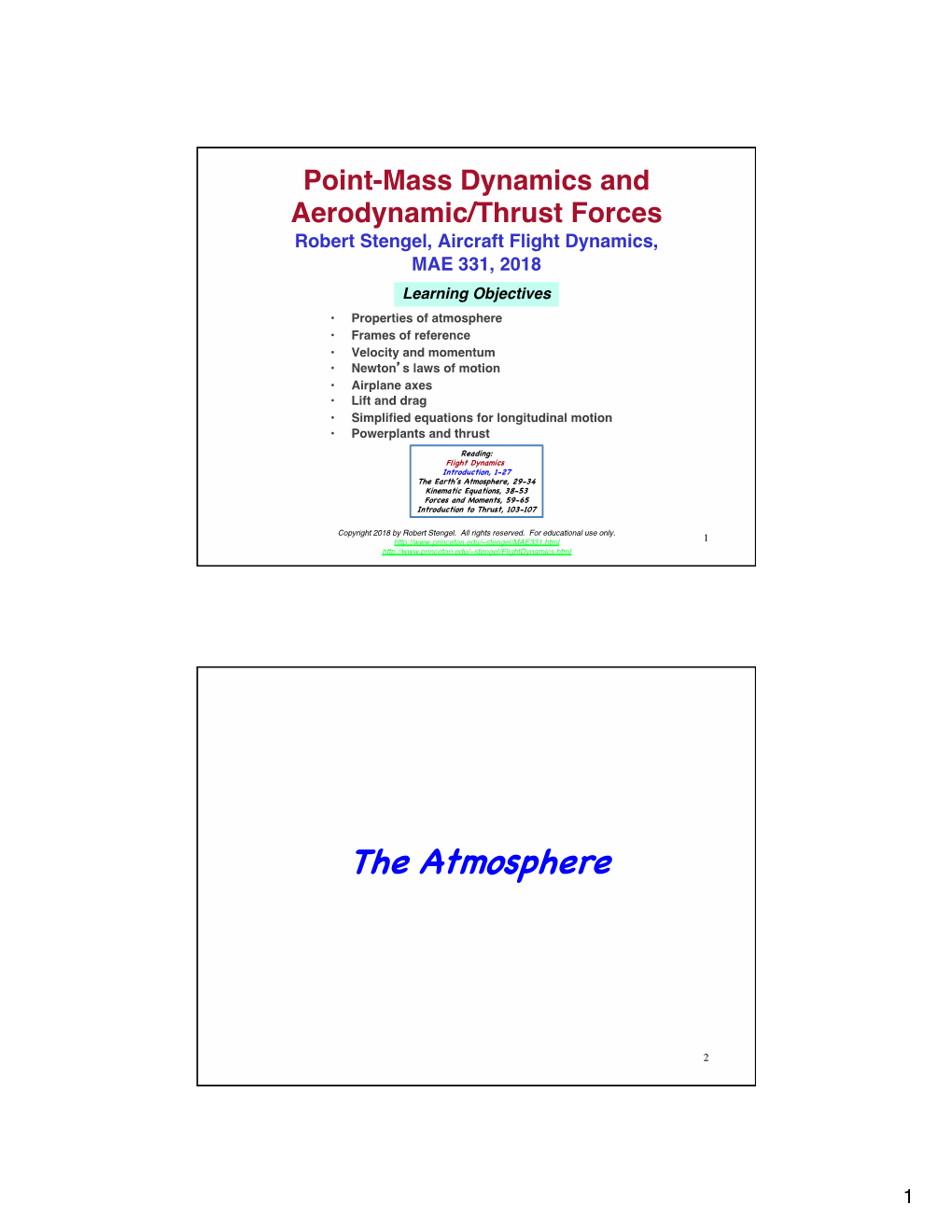 Point-Mass Dynamics and Aerodynamic/Thrust Forces
