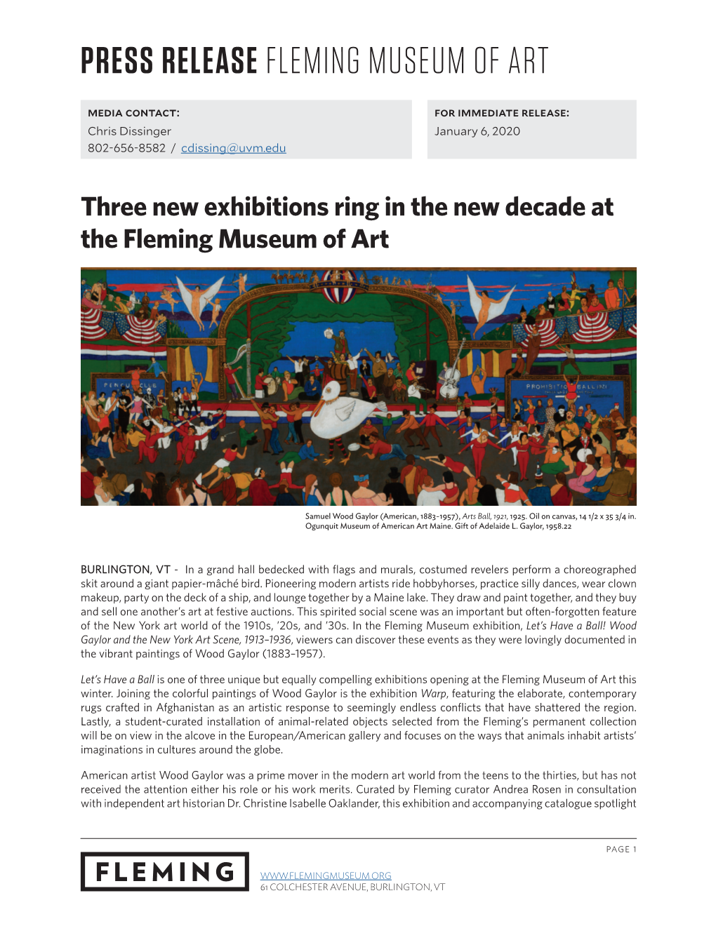 Press Release Fleming Museum of Art
