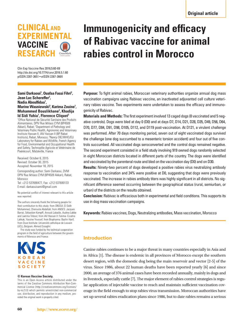 Immunogenicity and Efficacy of Rabivac Vaccine for Animal Rabies