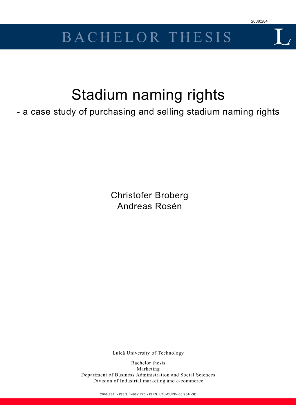 BACHELOR THESIS Stadium Naming Rights