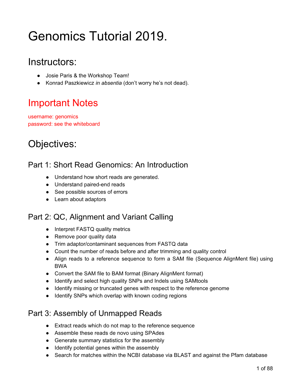 Genomics Tutorial 2019