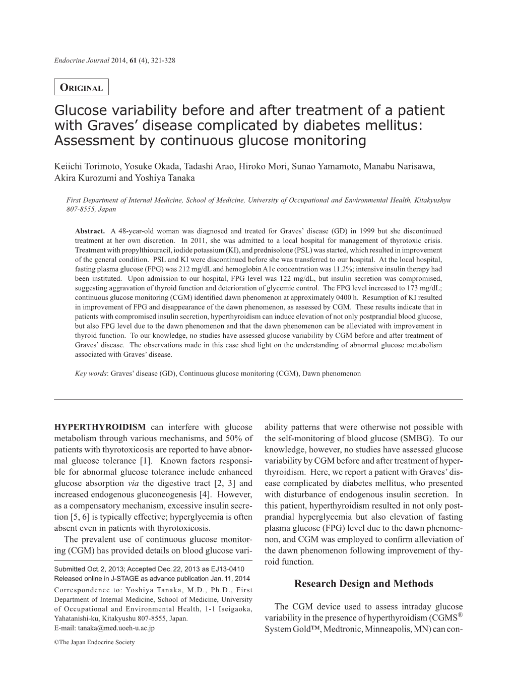 Glucose Variability Before and After Treatment of a Patient with Graves’ Disease Complicated by Diabetes Mellitus: Assessment by Continuous Glucose Monitoring