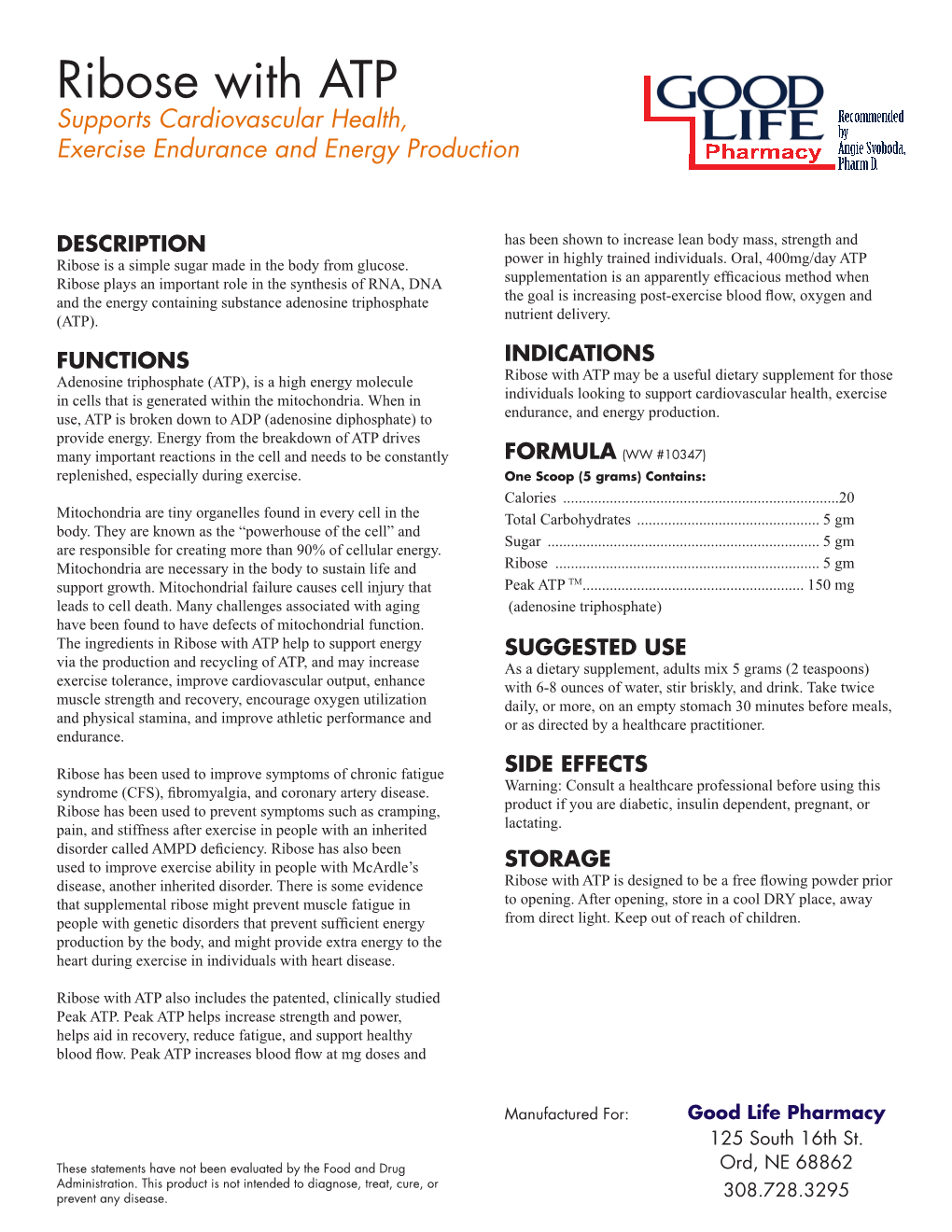 Ribose with ATP Supports Cardiovascular Health, Exercise Endurance and Energy Production