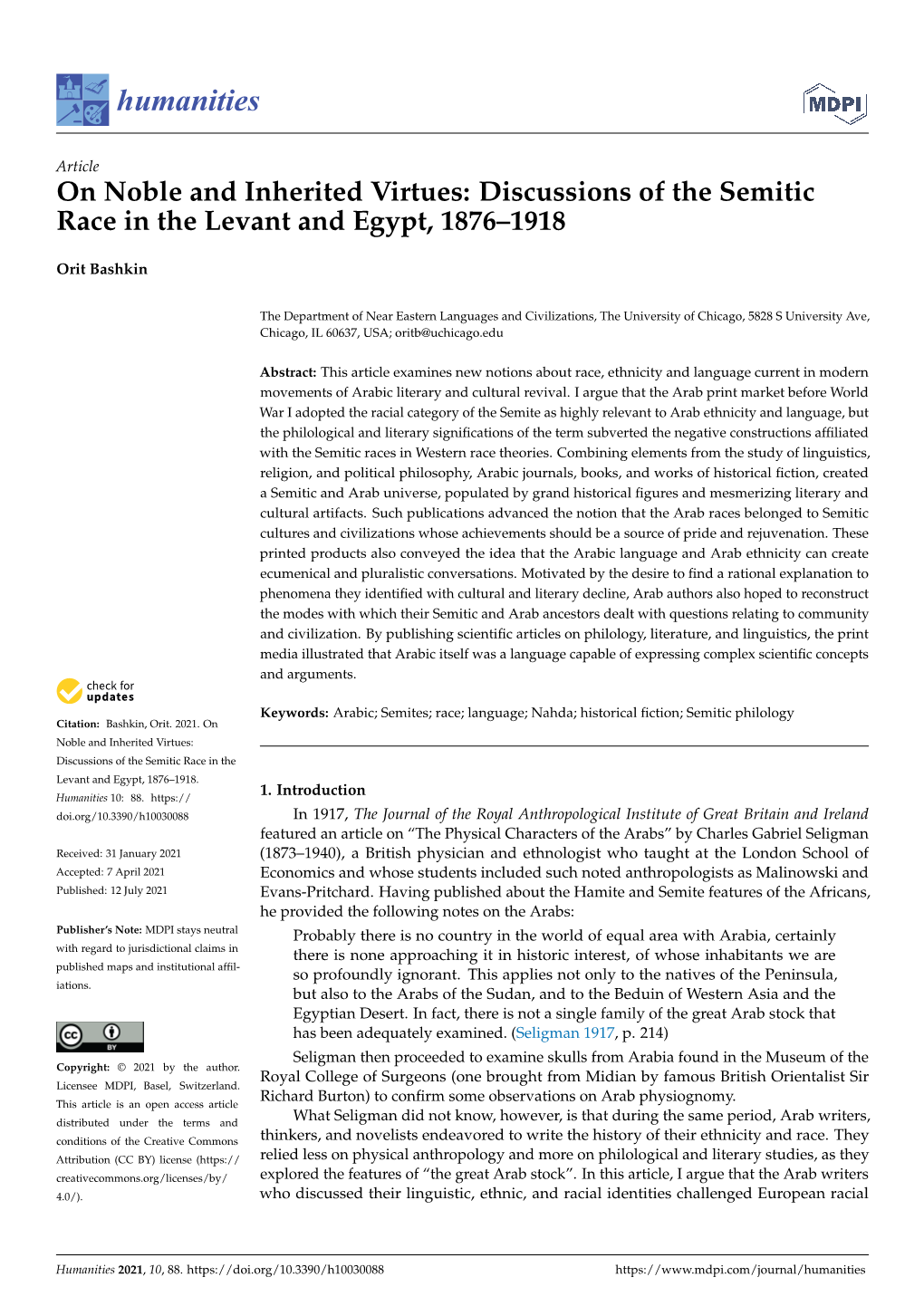 Discussions of the Semitic Race in the Levant and Egypt, 1876–1918