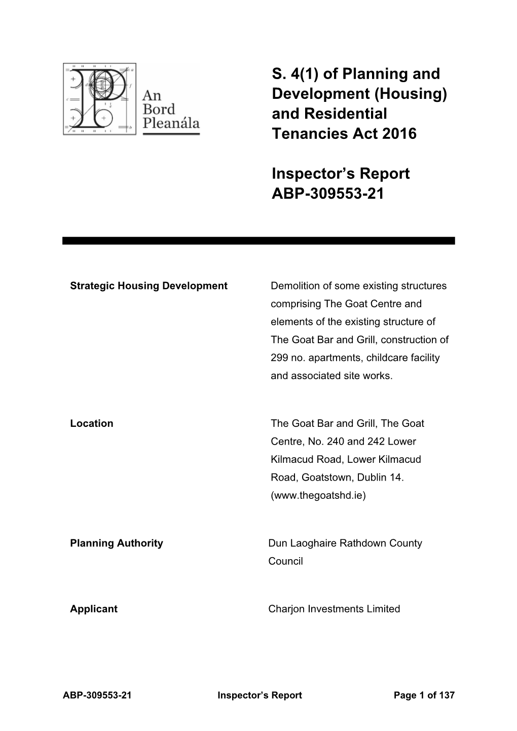 And Residential Tenancies Act 2016 Inspector's Report ABP-309553-21