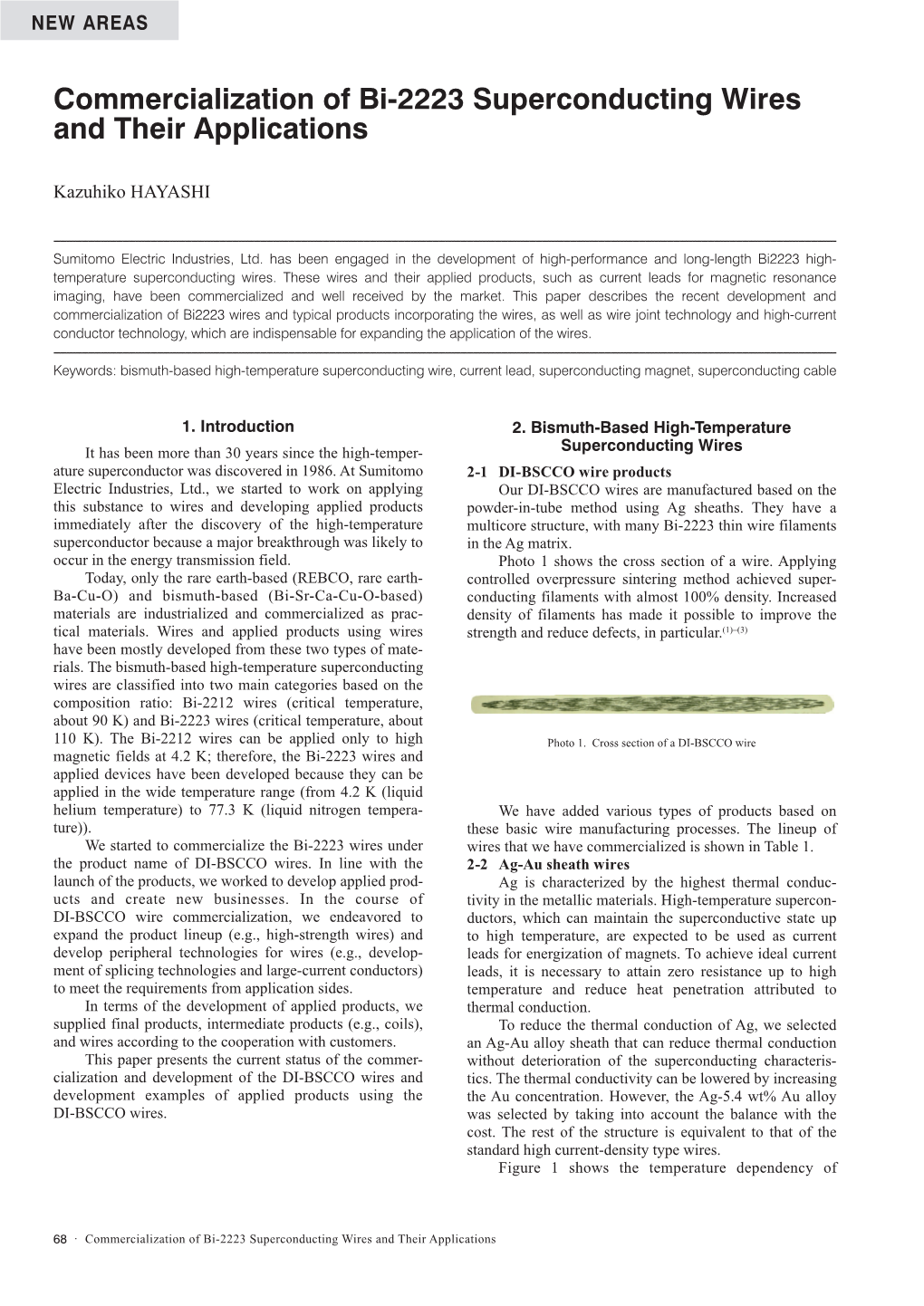 Commercialization of Bi-2223 Superconducting Wires and Their Applications