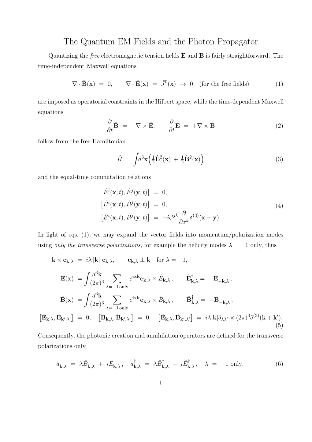 The Quantum EM Fields and the Photon Propagator