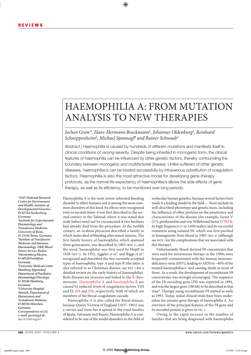 Haemophilia A: from Mutation Analysis to New Therapies