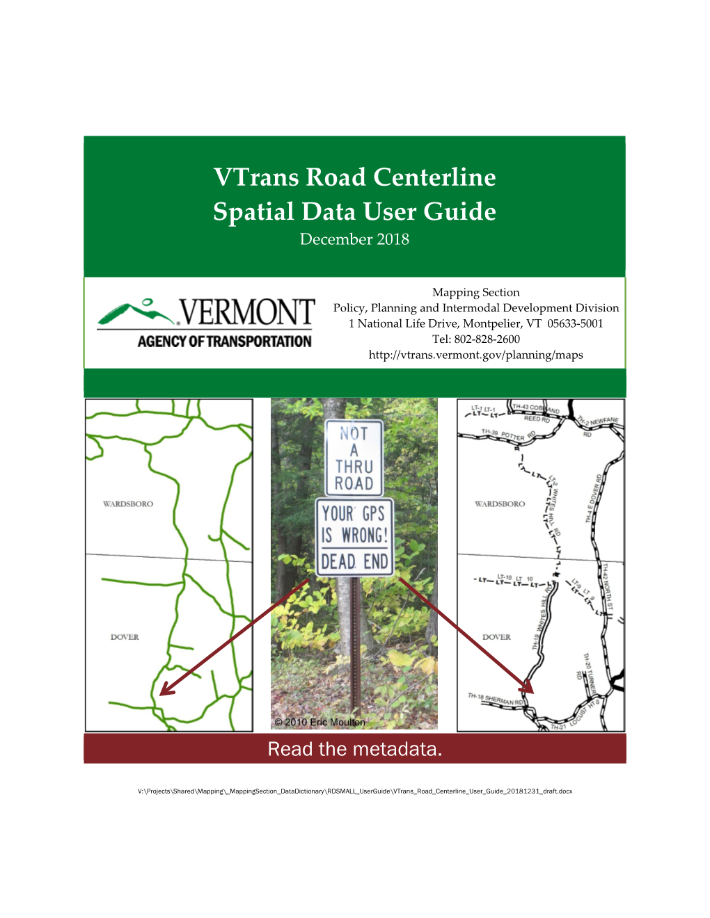 Vtrans Road Centerline Spatial Data User Guide December 2018