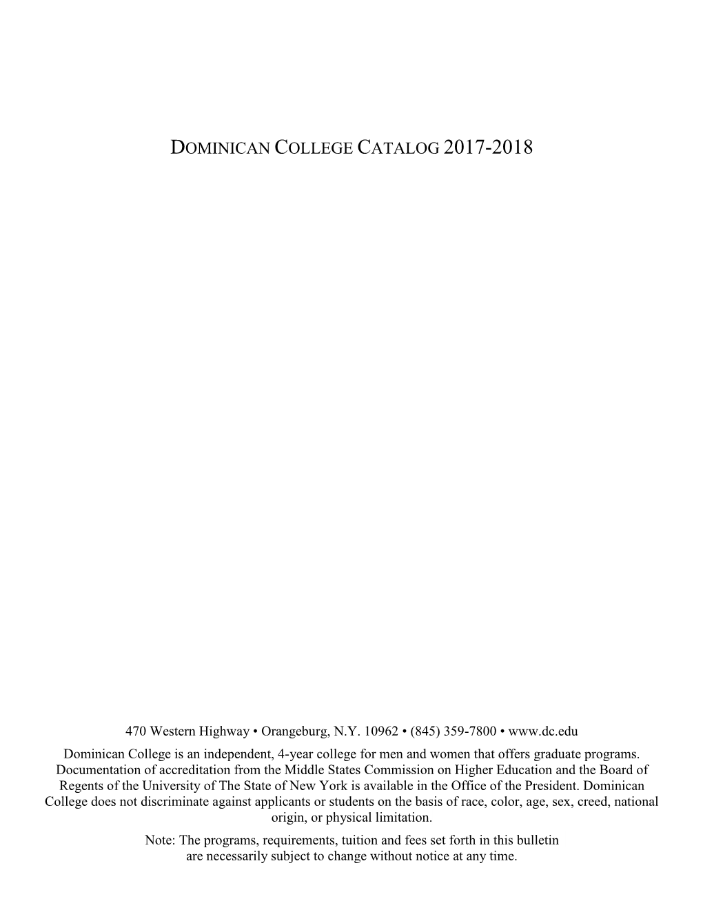 Dominican College Catalog 2017-2018