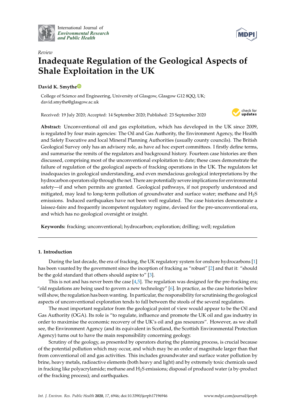 Inadequate Regulation of the Geological Aspects of Shale Exploitation in the UK