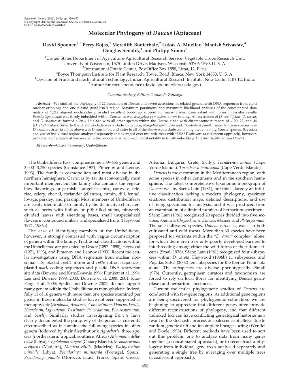 Molecular Phylogeny of Daucus (Apiaceae)