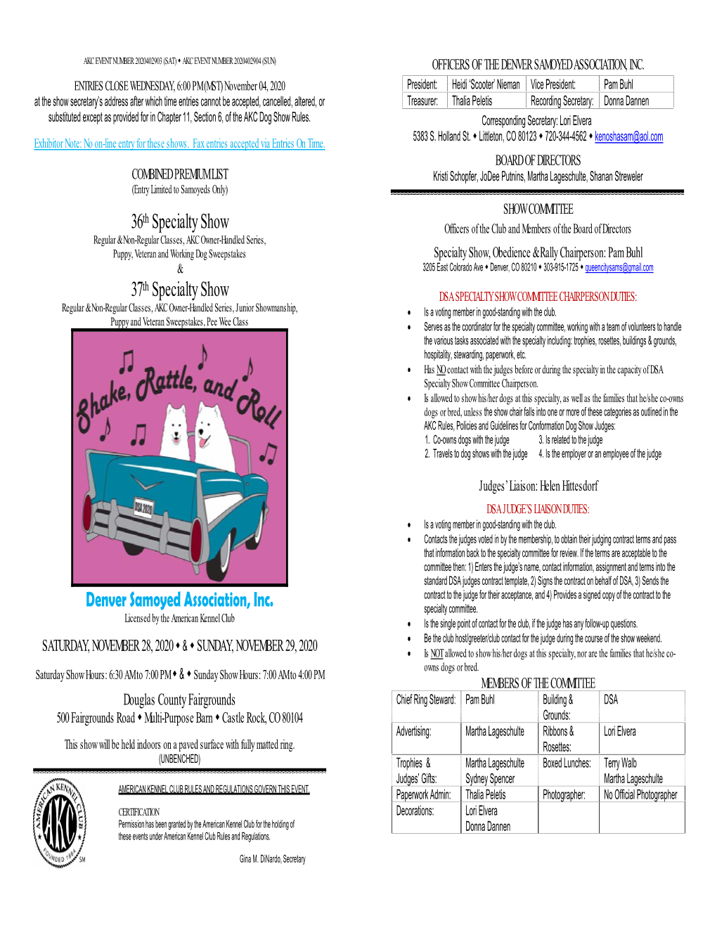 Denver Samoyed Association 2020 Independent Specialties