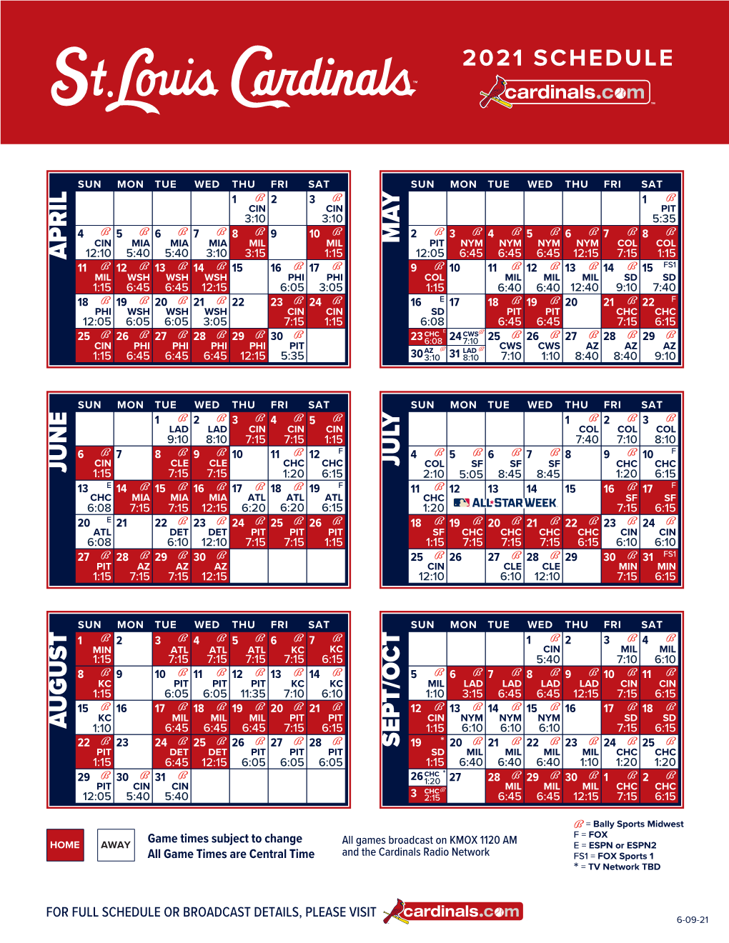 Cardinals Schedule