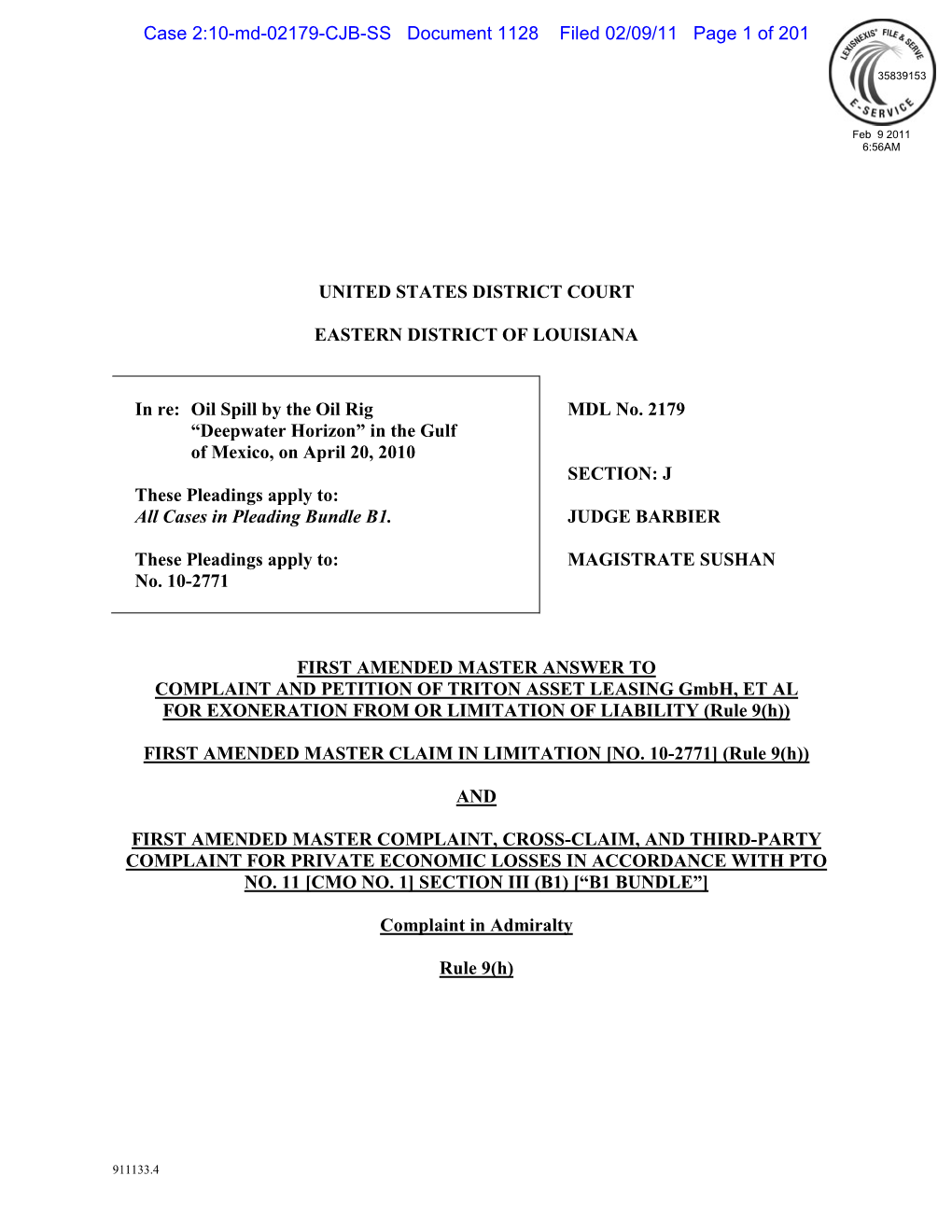 First Amended Master Complaint (B1 Bundle)
