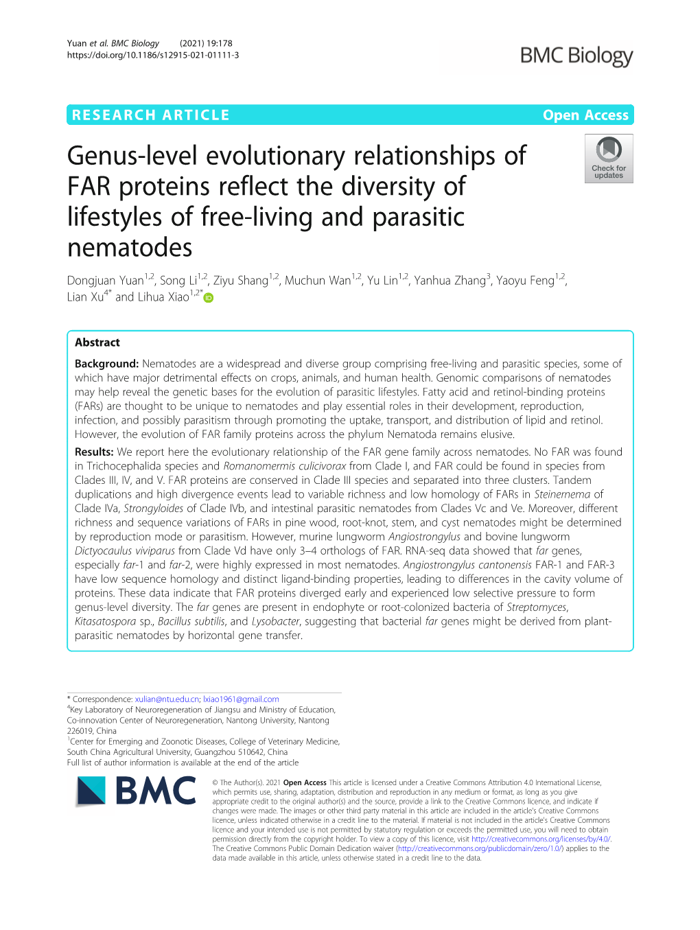 Genus-Level Evolutionary Relationships of FAR Proteins Reflect the Diversity