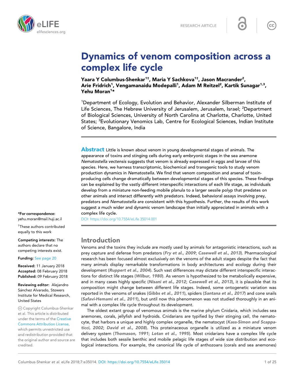 Dynamics of Venom Composition Across a Complex Life Cycle