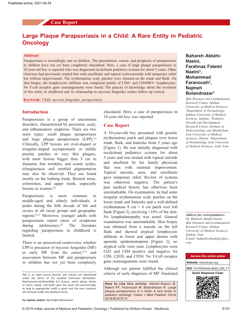 Large Plaque Parapsoriasis in a Child: a Rare Entity in Pediatric Oncology