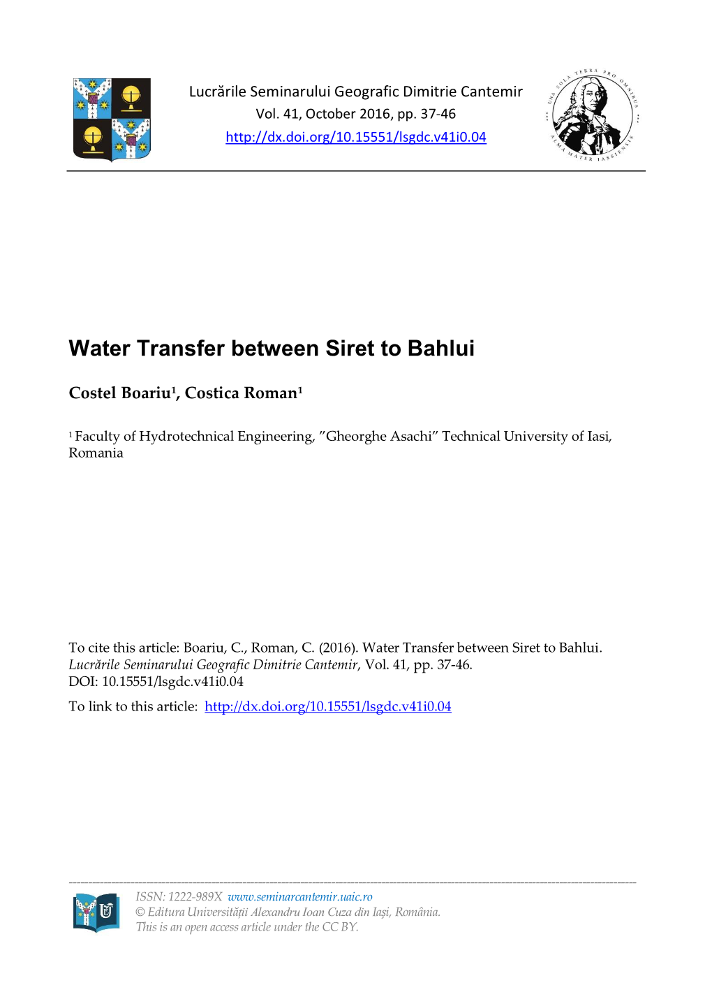 Water Transfer Between Siret to Bahlui