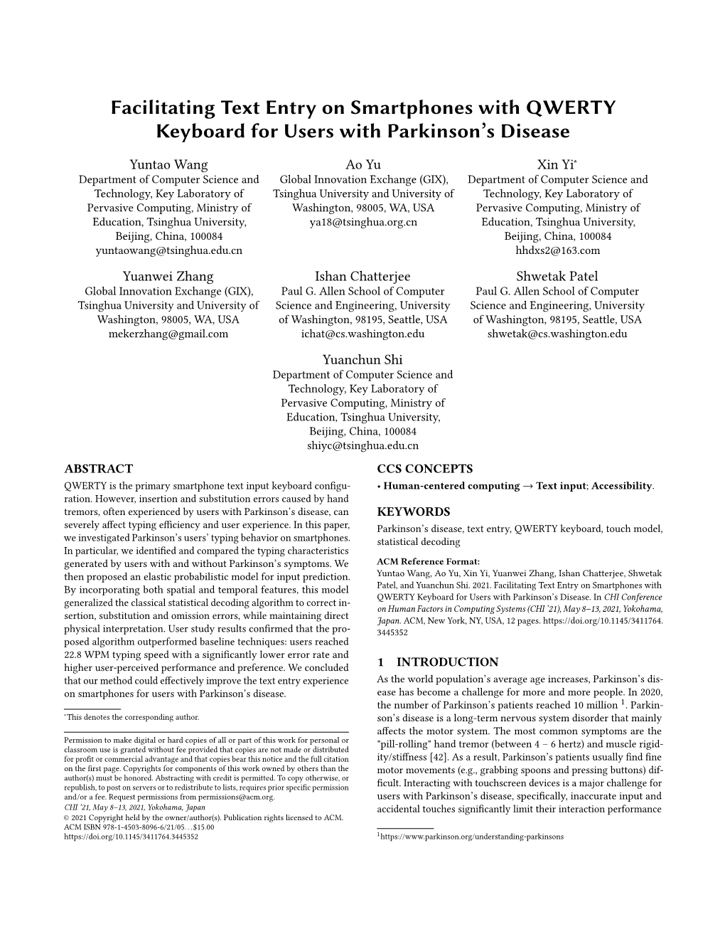 Facilitating Text Entry on Smartphones with QWERTY Keyboard for Users with Parkinson’S Disease