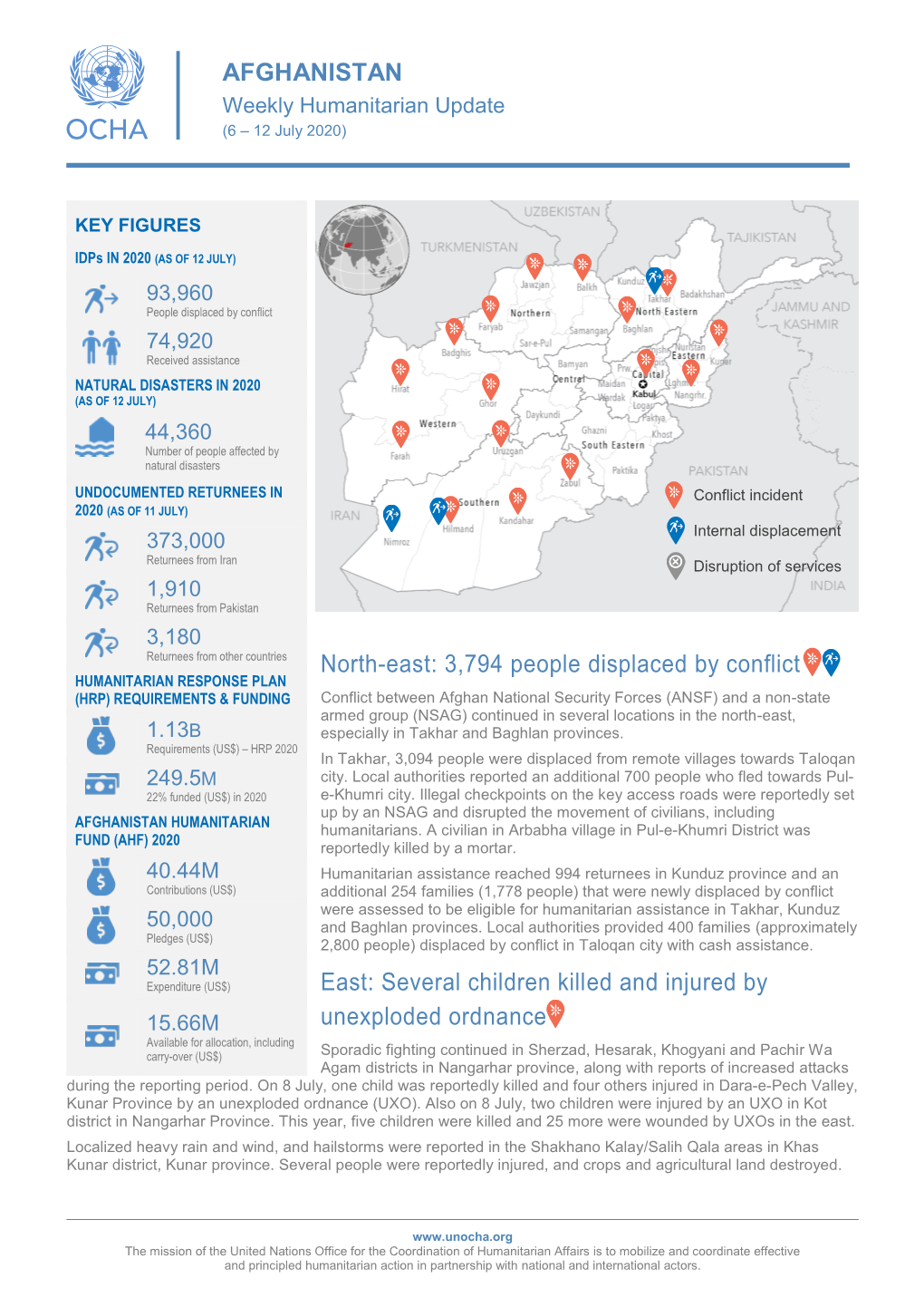 AFGHANISTAN Weekly Humanitarian Update (6 – 12 July 2020)