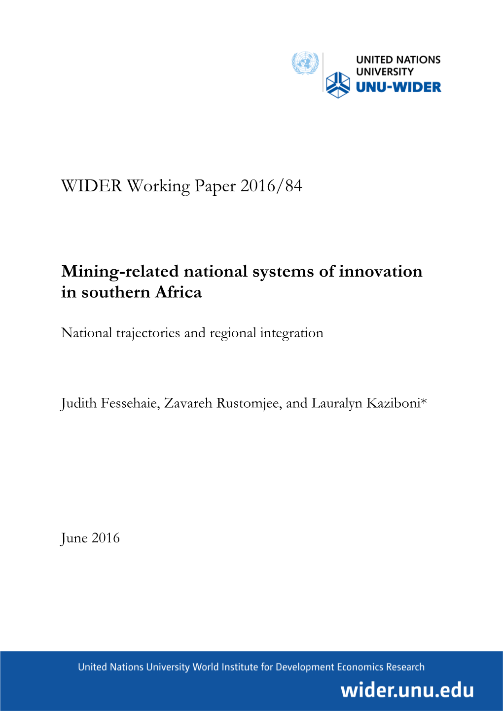 Mining-Related National Systems of Innovation in Southern Africa