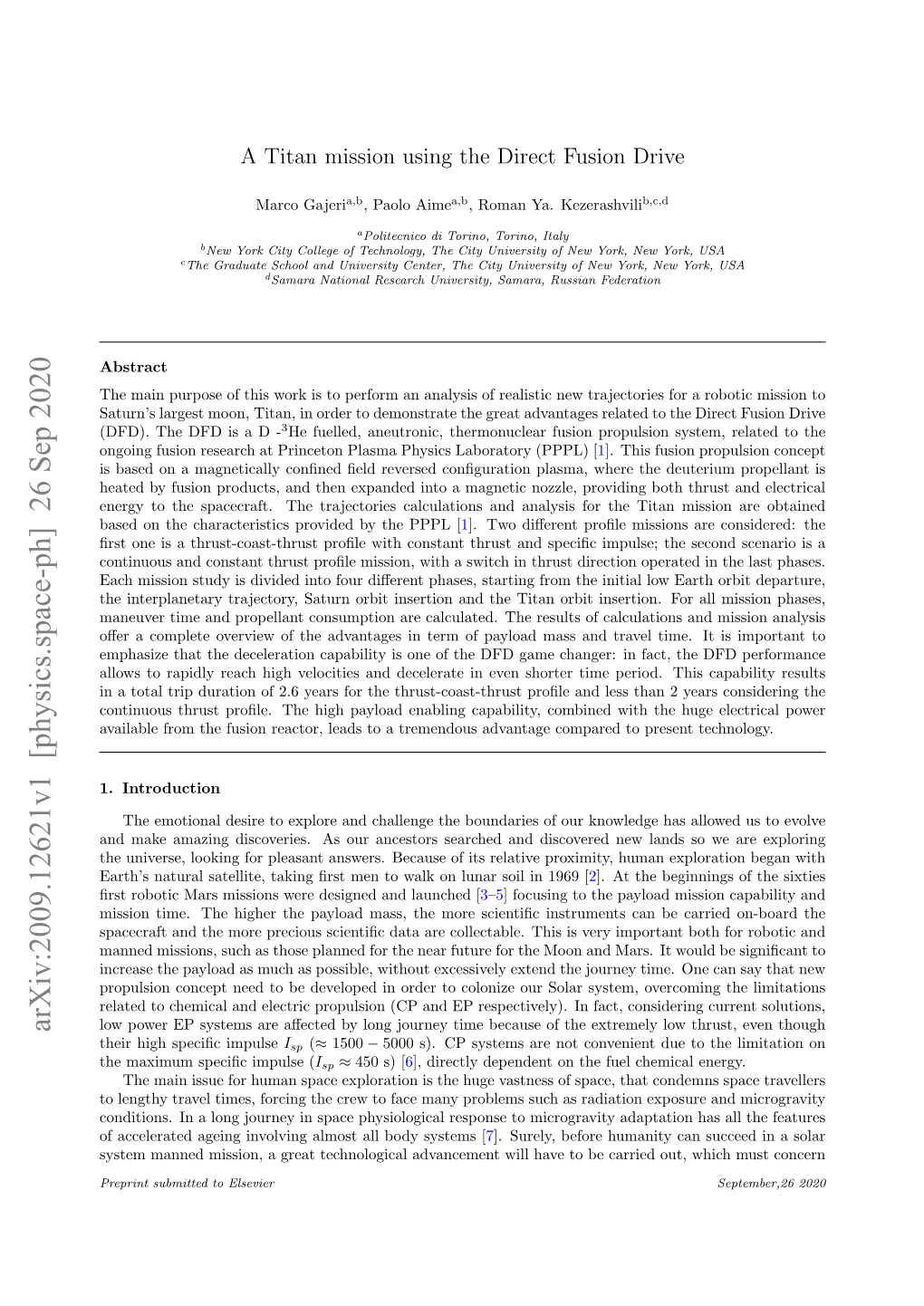 Arxiv:2009.12621V1 [Physics.Space-Ph] 26 Sep 2020