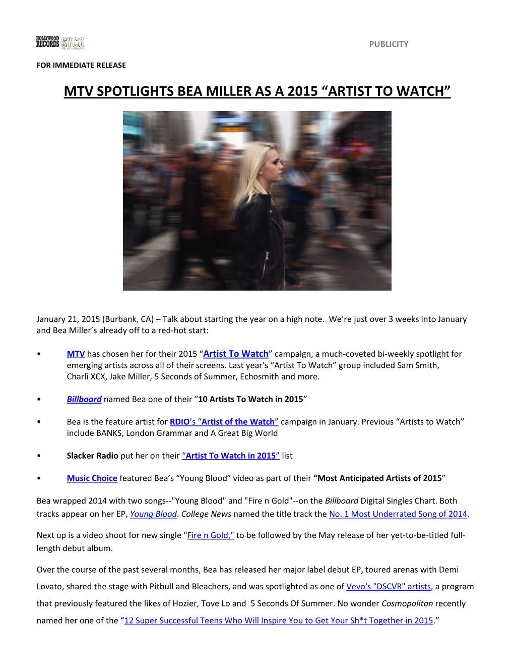 Mtv Spotlights Bea Miller As a 2015 “Artist to Watch”