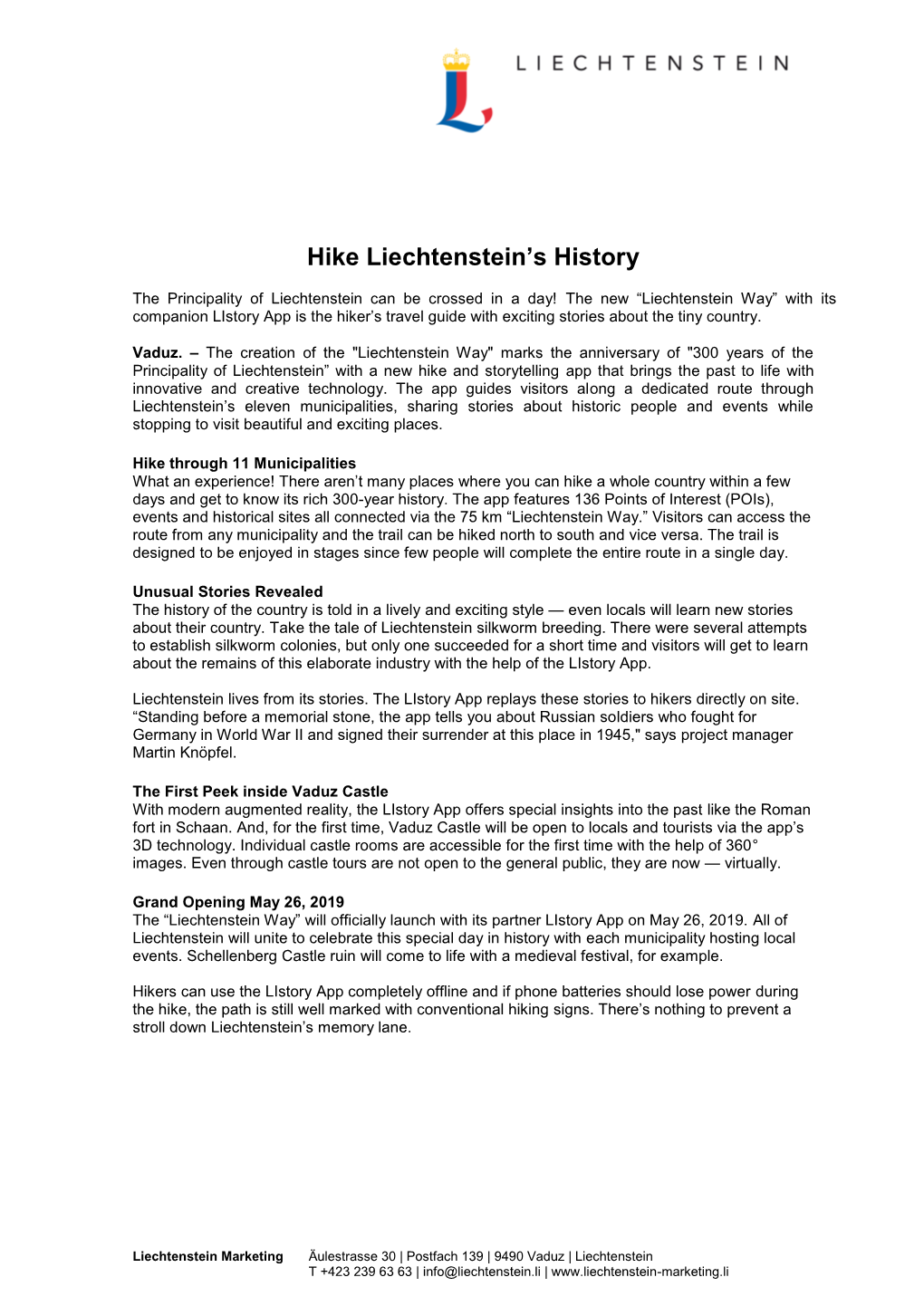 EN Press Release Hike Liechtenstein's History