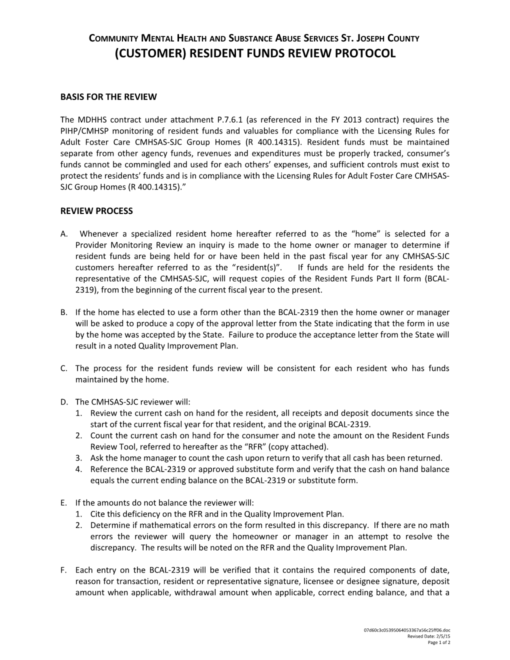 02.08C Consumer Resident Funds Review Protocol