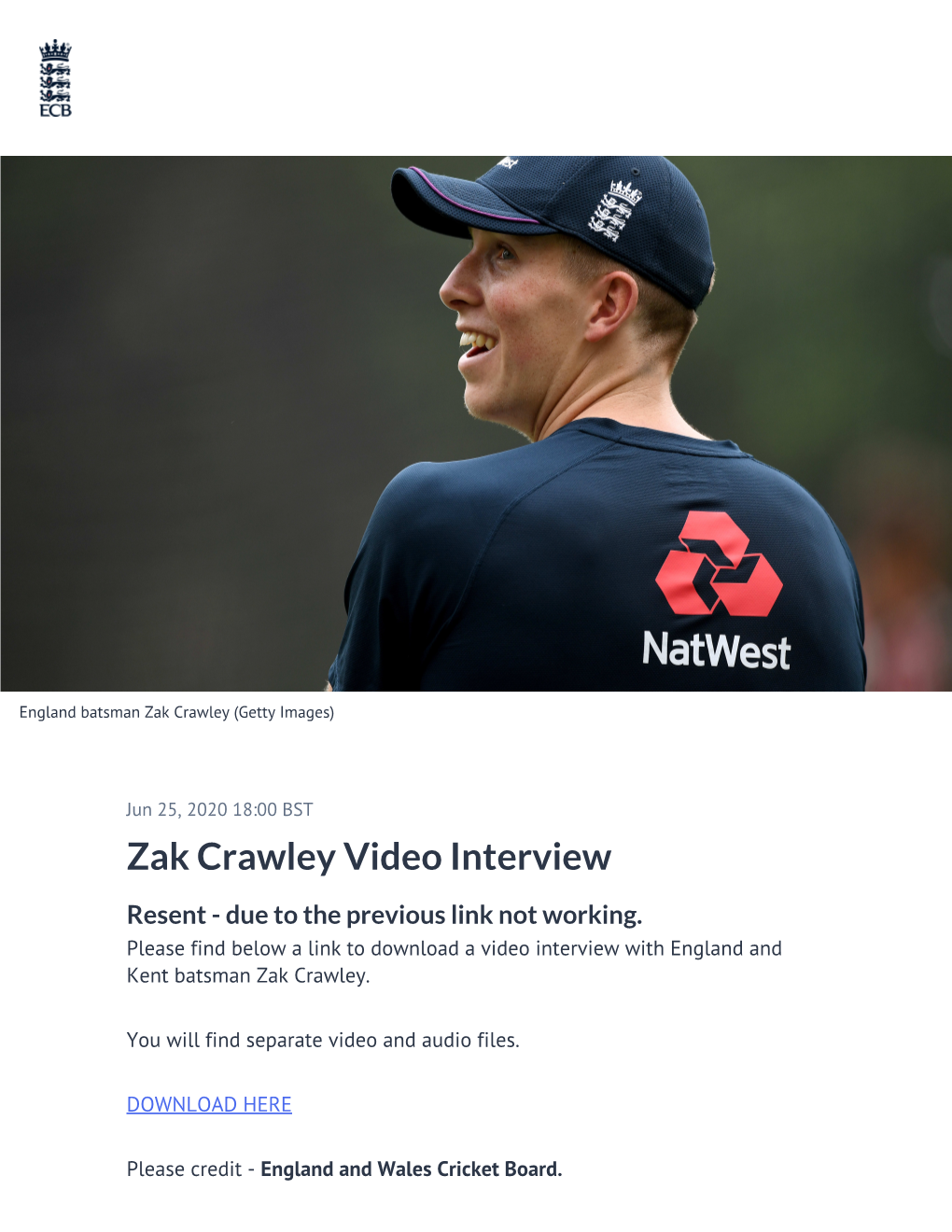 Zak Crawley Video Interview
