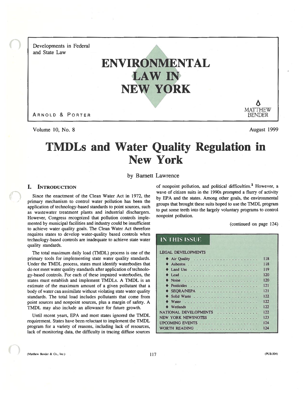 ENVIRONMENTAL LAW in NEW YORK Tmdls and Water Quality