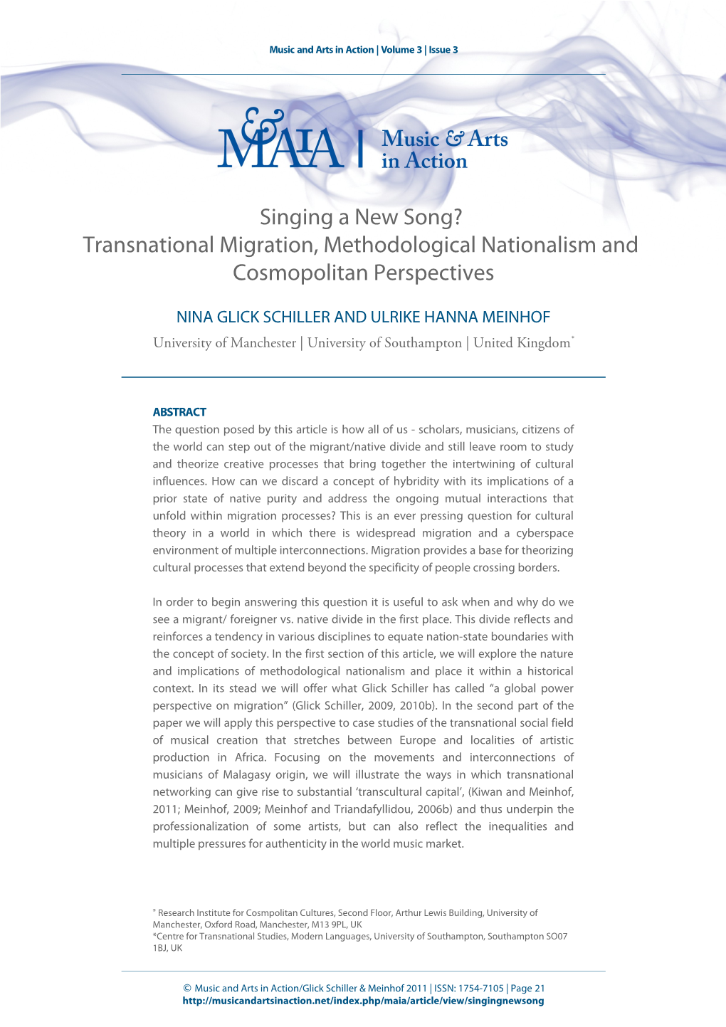 Singing a New Song? Transnational Migration, Methodological Nationalism and Cosmopolitan Perspectives