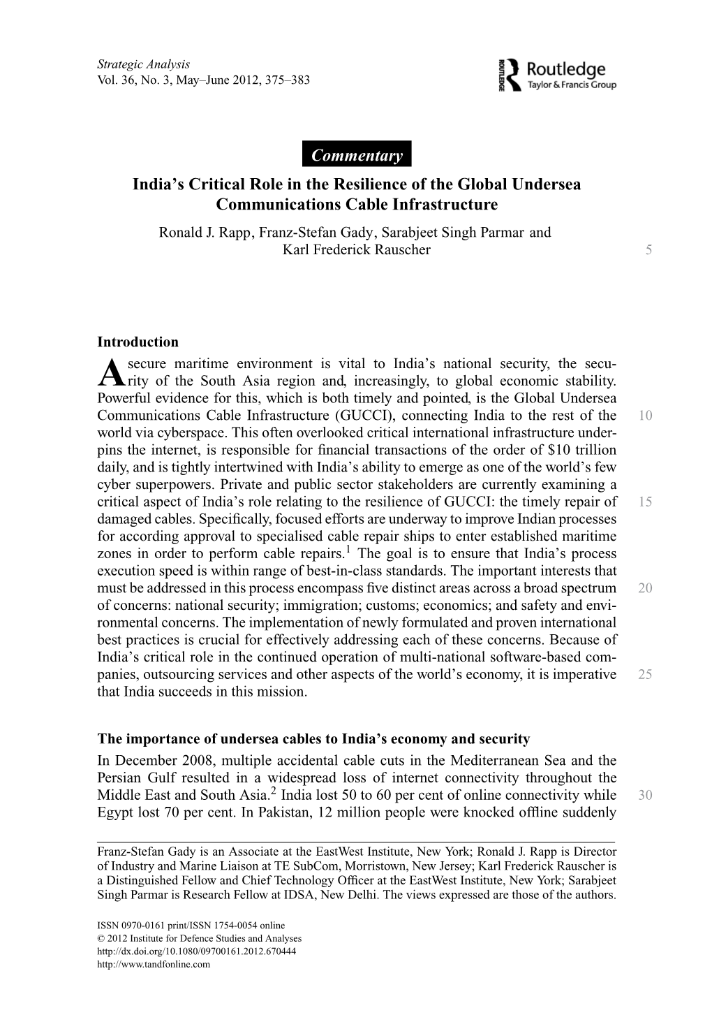 India's Critical Role in the Resilience of the Global Undersea