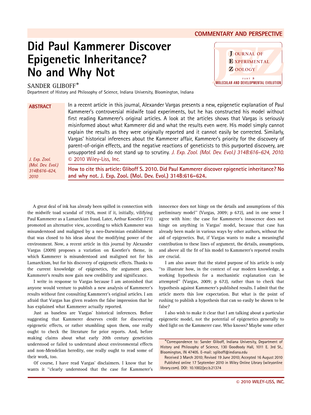 Did Paul Kammerer Discover Epigenetic Inheritance? No and Why