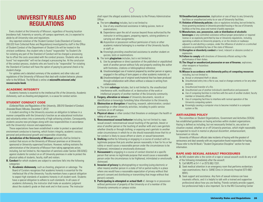 University Rules and Regulations