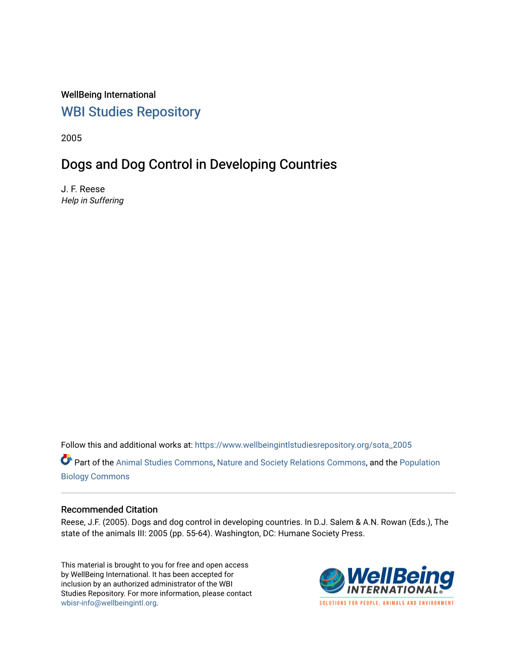 Dogs and Dog Control in Developing Countries