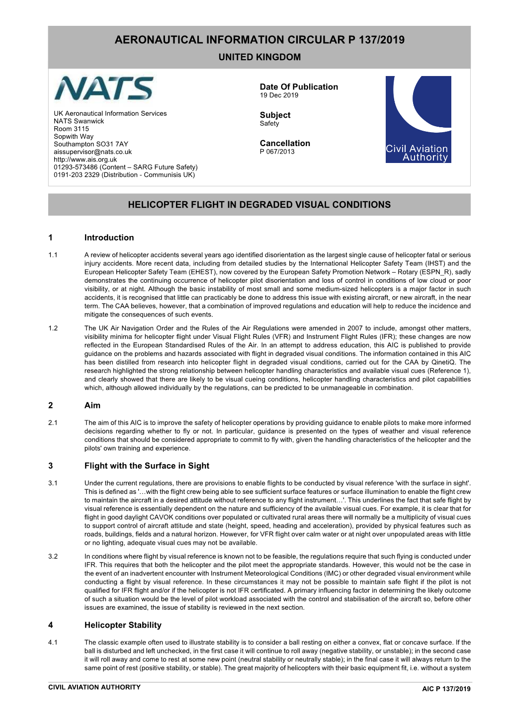 Aeronautical Information Circular P 137/2019 United Kingdom