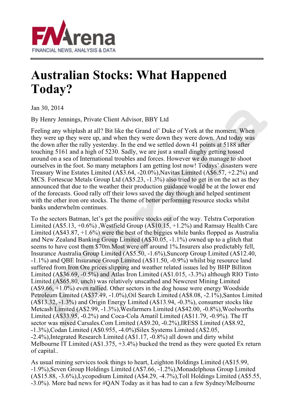 Australian Stocks: What Happened Today?