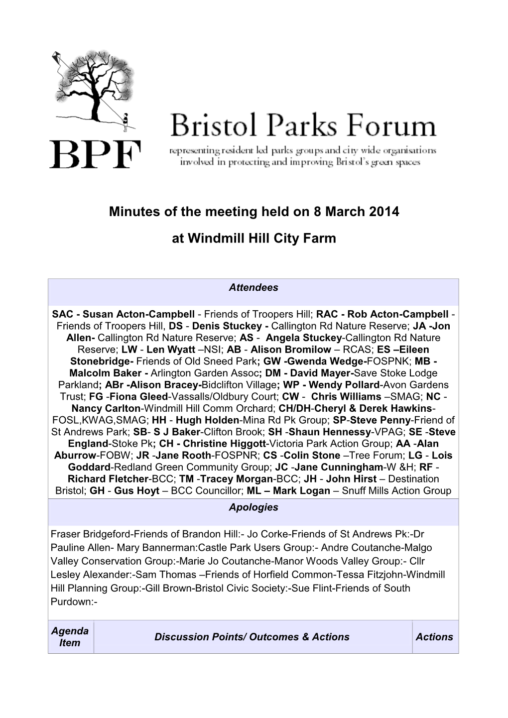 Minutes of the Meeting Held on 8 March 2014 at Windmill Hill City