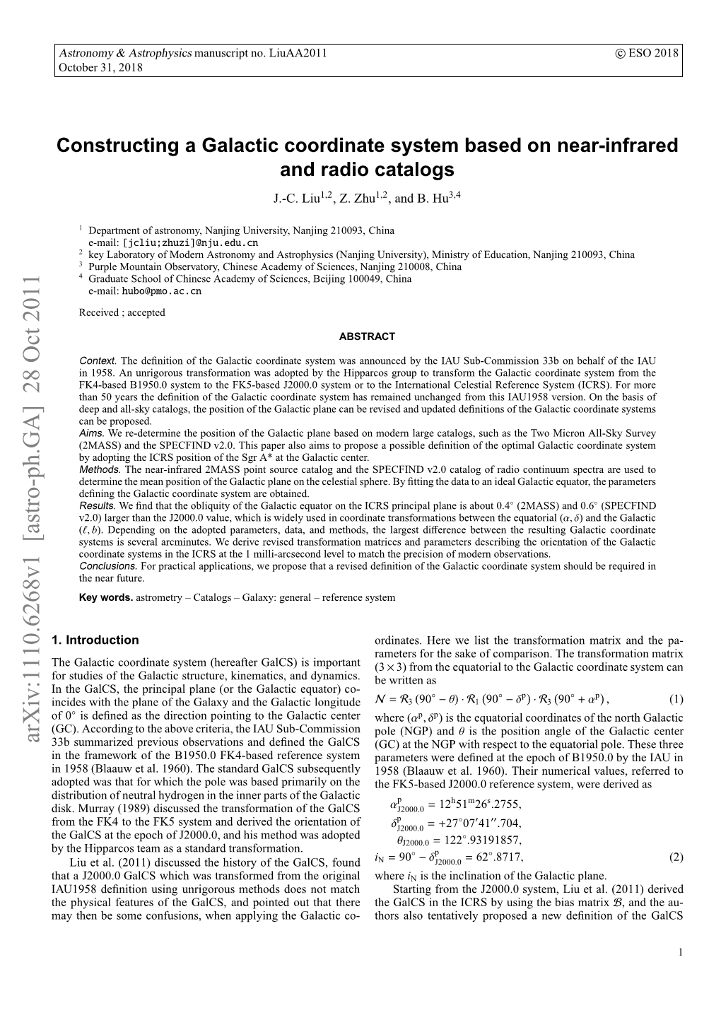 Constructing a Galactic Coordinate System Based on Near-Infrared And