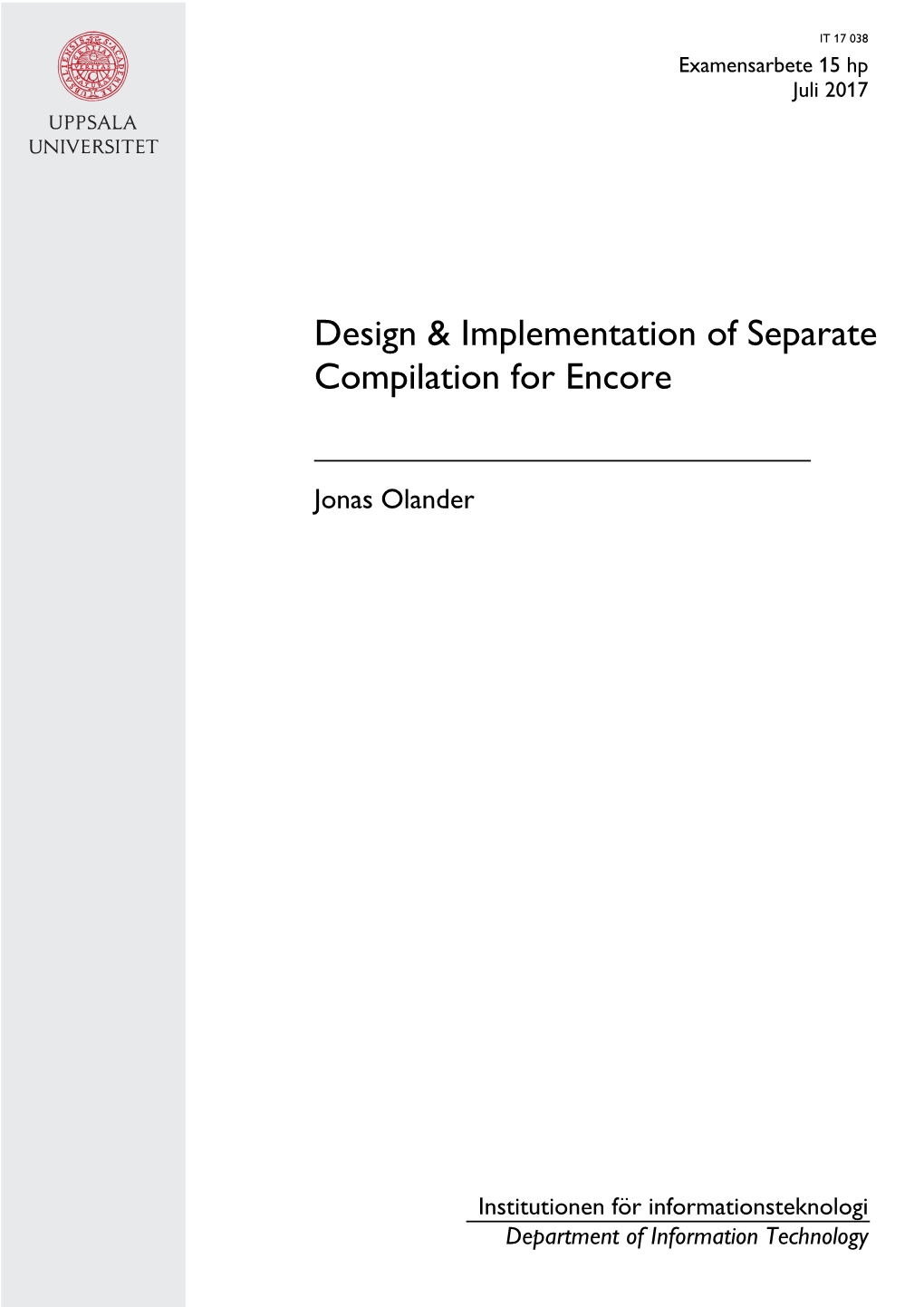 Design & Implementation of Separate Compilation for Encore